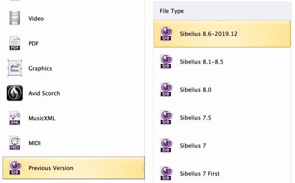 Avid Sibelius Export previous version