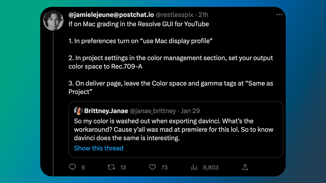 Getting Washed Out Color from Resolve on Mac?