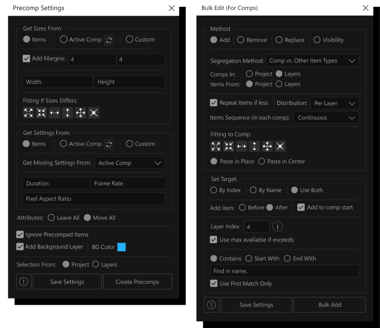 Sliders and Grids panel controls