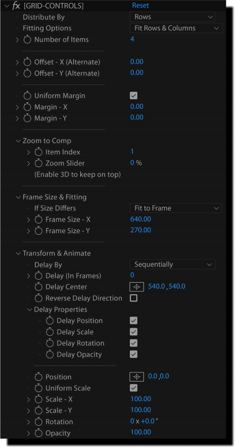 Grid preset controls